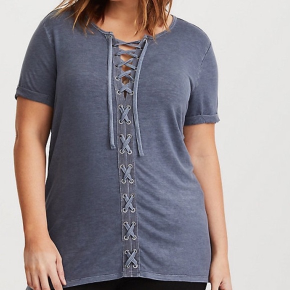 torrid Tops - Torrid Washed Grey Lace Up Tee